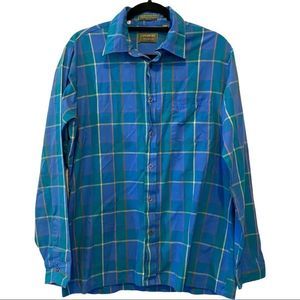 Givenchy pastel blue plaid long sleeve button front polyester/cotton shirt large